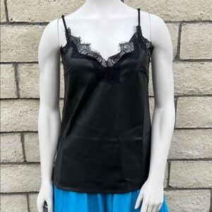 Gold Hawk Faux leather Black Lace Trim Camisole